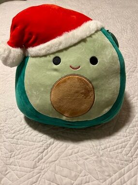 Austin Avocado Squishmallow with Santa Hat